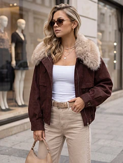 Dámská zimní semišová bunda s kožešinou, vínová, FashionStreet TY5696