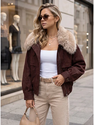 Dámská zimní semišová bunda s kožešinou, vínová, FashionStreet TY5696 Dámská zimní semišová bunda s kožešinou, vínová, FashionStreet TY5696