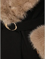 Dámský kabát s odnímatelným kožešinovým límcem, černý, FashionStreet TY6067 Dámský kabát s odnímatelným kožešinovým límcem, černý, FashionStreet TY6067