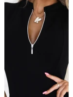 573-1 Červené šaty se zipem vpředu - BLACK