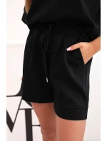 Dámská máslová souprava s halenkou s krátkým rukávem a šortkami s gumičkou černý