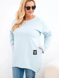 Dámská halenka Plus Size s delším zadním dílem a dlouhým rukávem tmavě mentolová