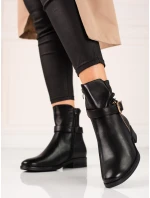 Jedinečné černé kotníčkové boty dámské na plochém podpatku Jedinečné černé kotníčkové boty dámské na plochém podpatku