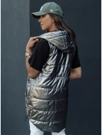 Dámská prošívaná dlouhá vesta s kapucí JESS tmavě šedá FashionStreet TY4446