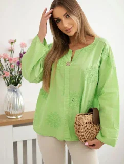 Košilová halenka s vyšívaným vzorem jasně zelená