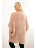 Svetr dámský Plus Size s moherem pončo pudrově růžový