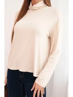 Dámská viskózová blůza s rolákem a dlouhým rukávem béžová