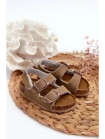 Dětské sandálky na korkové platformě se suchým zipem v barvě khaki Rorria