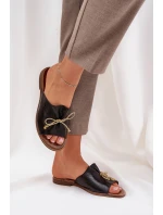 Kožené Ploché Elegantní Pantofle S Mašlí Lewski 3572 Černé