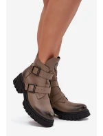 Kožené zateplené dámské kotníkové boty se sponami a ozdobným detailem Zazoo 60482 tmavě béžové Kožené zateplené dámské kotníkové boty se sponami a ozdobným detailem Zazoo 60482 tmavě béžové