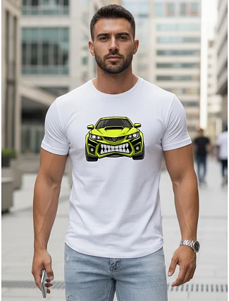 Pánské tričko s potiskem auta bílé FashionStreet NX5015R
