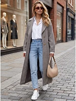 Dlouhý dámský kabát s páskem v přechodové sezóně, kávová barva, FashionStreet NY0774 Dlouhý dámský kabát s páskem v přechodové sezóně, kávová barva, FashionStreet NY0774