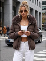 Dámská zimní prošívaná bunda s kožešinou, hnědá, FashionStreet TY5819 Dámská zimní prošívaná bunda s kožešinou, hnědá, FashionStreet TY5819