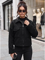 Krátký dámský kabát typu „baranek“ na zip, černý, FashionStreet TY6059 Krátký dámský kabát typu „baranek“ na zip, černý, FashionStreet TY6059