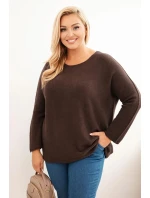 Svetr dámský plus size s lodičkovým výstřihem hnědý