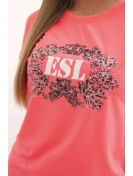 Dámská bavlněná halenka s ozdobným potiskem ESL růžový neon