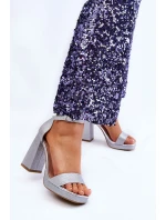 Lesklé Sandály Na Mohutném Podpatku Stříbrné Calmi