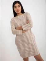 Dámské šaty LO SK LK 259.08 Béžová s bílou - Rue Paris