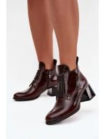 Kožené lakované kotníčkové boty 60560 vínově hnědá - Zazoo