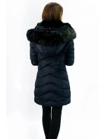 Tmavě modrá prošívaná dámská zimní bunda s kapucí (w732)