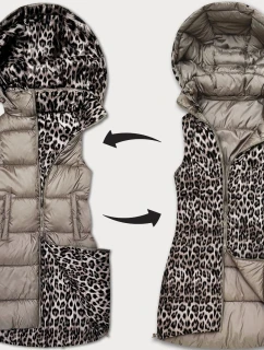 Béžová hrubší oboustranná vesta s panteřím vzorem a s odepínací kapucí (T5-2602#-62)