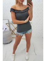 Třpytivá halenka s volánky grafitová Třpytivá halenka s volánky grafitová