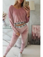 Velurová souprava s kapucí pudrově růžová