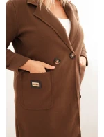 Dámský elegantní kabát Plus Size s límcem a velkými kapsami čokoládový Dámský elegantní kabát Plus Size s límcem a velkými kapsami čokoládový