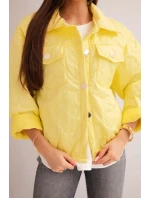 Dámská jarní prošívaná bunda s květinovým vzorem žlutá