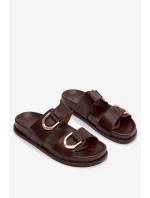 Eko kožené dámské pantofle s pásky čokoládové Rosinessa