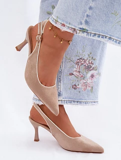 Dámské sandály na podpatku s lemovkou béžové Relmira