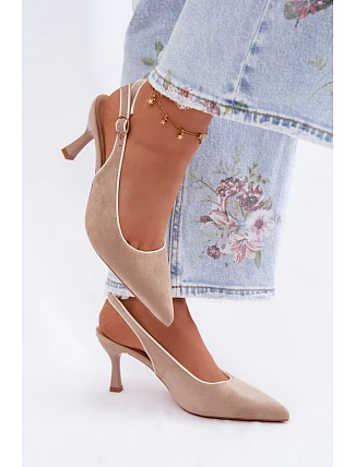Dámské sandály na podpatku s lemovkou béžové Relmira
