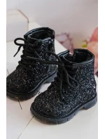 Dětské třpytivé zateplené kotníkové boty na zip, černá Saussa Dětské třpytivé zateplené kotníkové boty na zip, černá Saussa