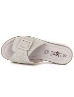 Dámské kožené žabky na platformě beige S.Barski 7002