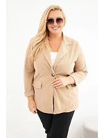Dámské sako Plus Size manšestrové s klopami a kapsami camelová Dámské sako Plus Size manšestrové s klopami a kapsami camelová