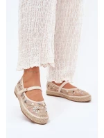 Síťové espadrilky s vyšíváním na platformě béžové Laxisa