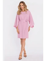 M908 Šaty s ozdobnými širokými rukávy - pudrové