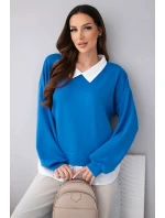 Dámská máslová mikina z viskózy s košilovou vsadkou chrpová