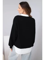 Dámská máslová mikina z viskózy s košilovou vsadkou černá
