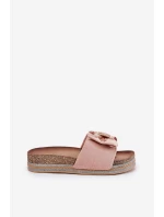 Dámské Pantofle Na Platformě S Mašlí A Ozdobnou Broží Růžové Lenela