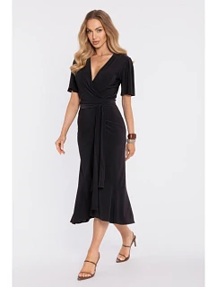 M912 Zavinovací midi šaty s volánem a řasením - černé