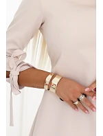 195-12 ALICE Trapézové mini šaty s mašlí a vázanými rukávy - béžové