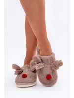 Futrzane Dámské Pantofle S Motivem Sobů Tmavě Béžové Sennalith