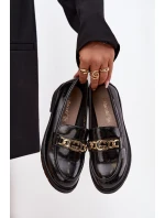 Lakované dámské mokasíny se zlatou ozdobou S.Barski – černé