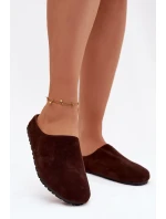 Dámské domácí pantofle z eko semiše – čokoládové Kalvess