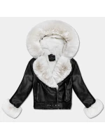 Černo/ecru dámská bunda ramoneska s kožešinovou kapucí (61M8506-392B) Černo/ecru dámská bunda ramoneska s kožešinovou kapucí (61M8506-392B)