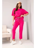 Dámský set viskózový máslo s krátkým rukávem a kalhotami s ohrnutým lemem fuchsie
