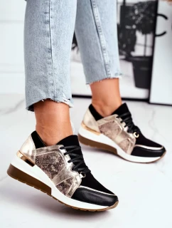 Kožené Klínové Tenisky Sneakers Zlaté Nicole 2465