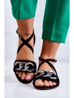 Dámské semišové sandály s řetízkem Laura Messi 2365 Černá Dámské semišové sandály s řetízkem Laura Messi 2365 Černá