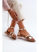 Zazoo 40378 Ploché Dámské Kožené Sandály Zlaté Zazoo 40378 Ploché Dámské Kožené Sandály Zlaté